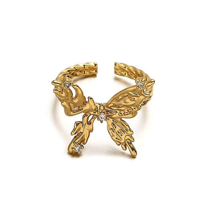 Vintage Gold Butterfly Zircon Oppen Ring
