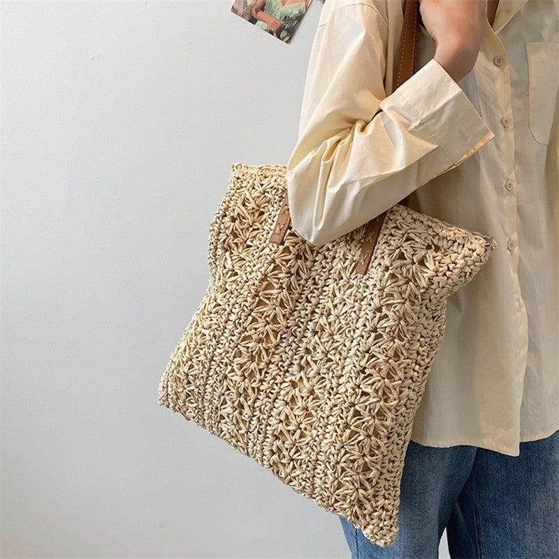 Large  Straw Vintage Beach  One Shoulder Shopping  Bag