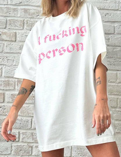 Round Neck Print Loose Short Sleeves Top