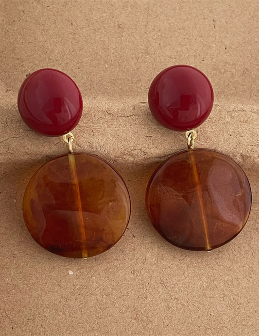 Vintage Color Block Resin Round Drop Earrings