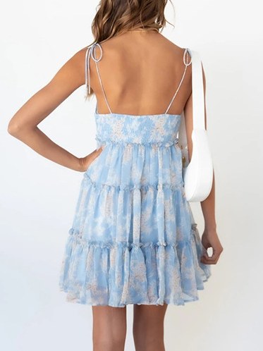 Sexy Floral Print String Strap MIni Dress