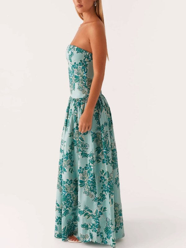 Print Strapless Sexy Maxi Dress