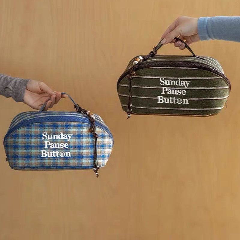 Striped Plaid Waterproof Portable Makeup Bag