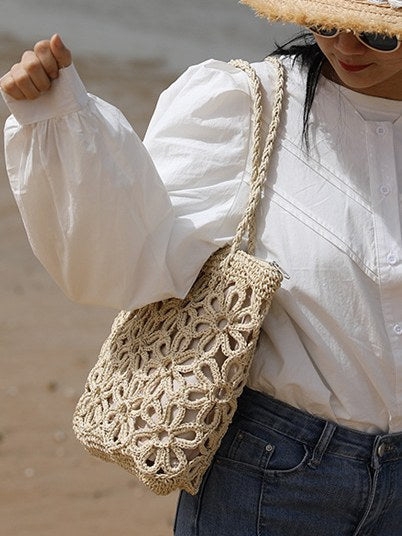 Flower Hollow Out Solid Color Shoulder Bag