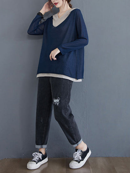 Original False Two Knitting T-Shirt Thin Sweater