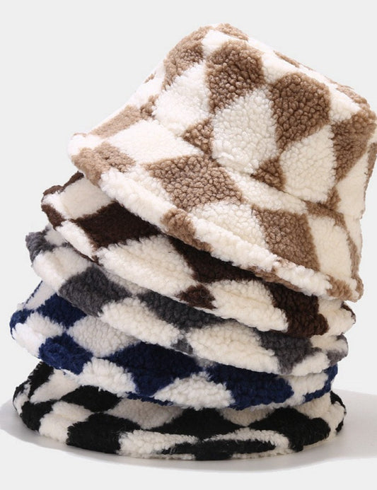 Diamond Pattern Rocker Fleece Bucket Hats