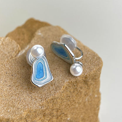 Irregular Blue Pearl Stud Earrings