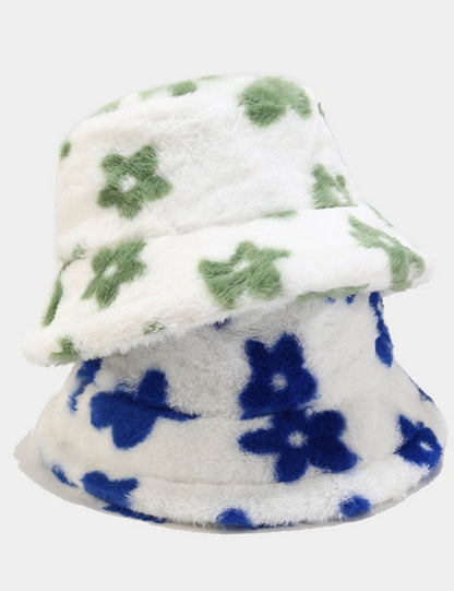 Floral Plattern Plush Winter Bucket Hats