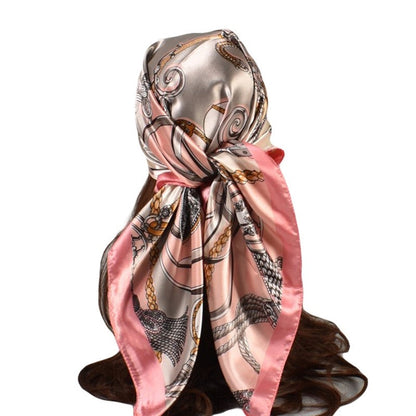 Vintage Printed Satin Square Head Scarf