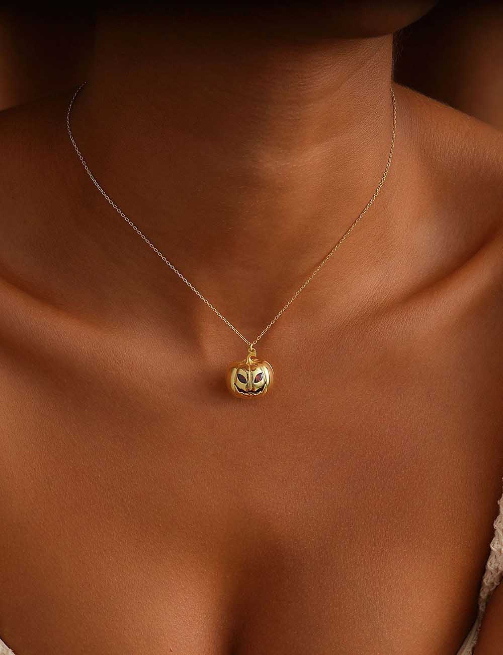 Halloween Spooky Rhinestone Pumpkin Necklace