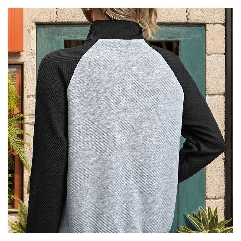 Casual Contrast Color Block Stand Collar Sweatshirt