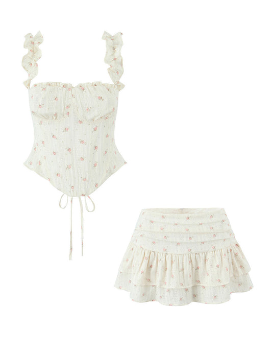 Trendy Floral Crop Top and Skirt Set