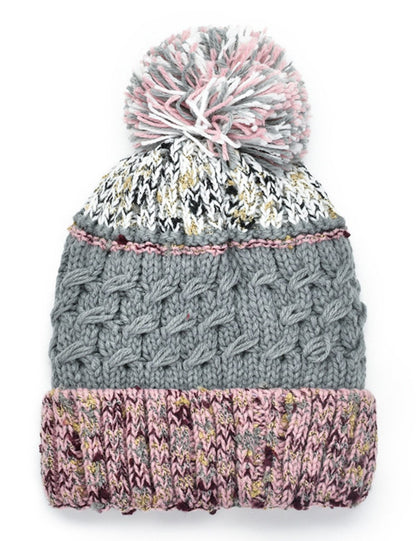 Cute Contrast Color Sweet Knit Pom Beanie