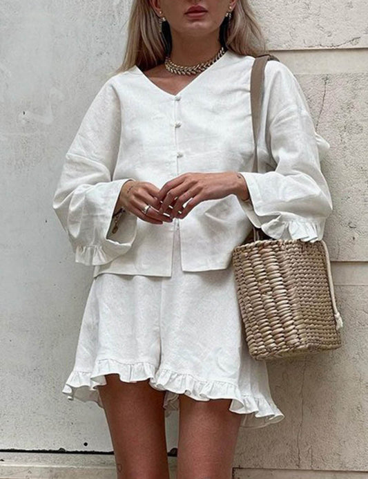 Solid Color Flounce Top Short Set