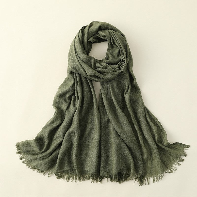 Thin Solid Color Long Cotton And Linen Scarf