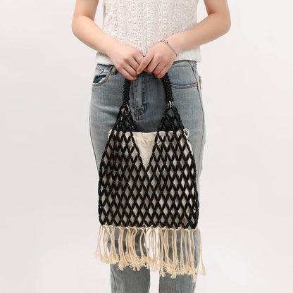 Tassel Wooden Handbag Bead Beach Bag