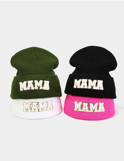 Simple Solid Color Letter Embroidery Knit Beanie