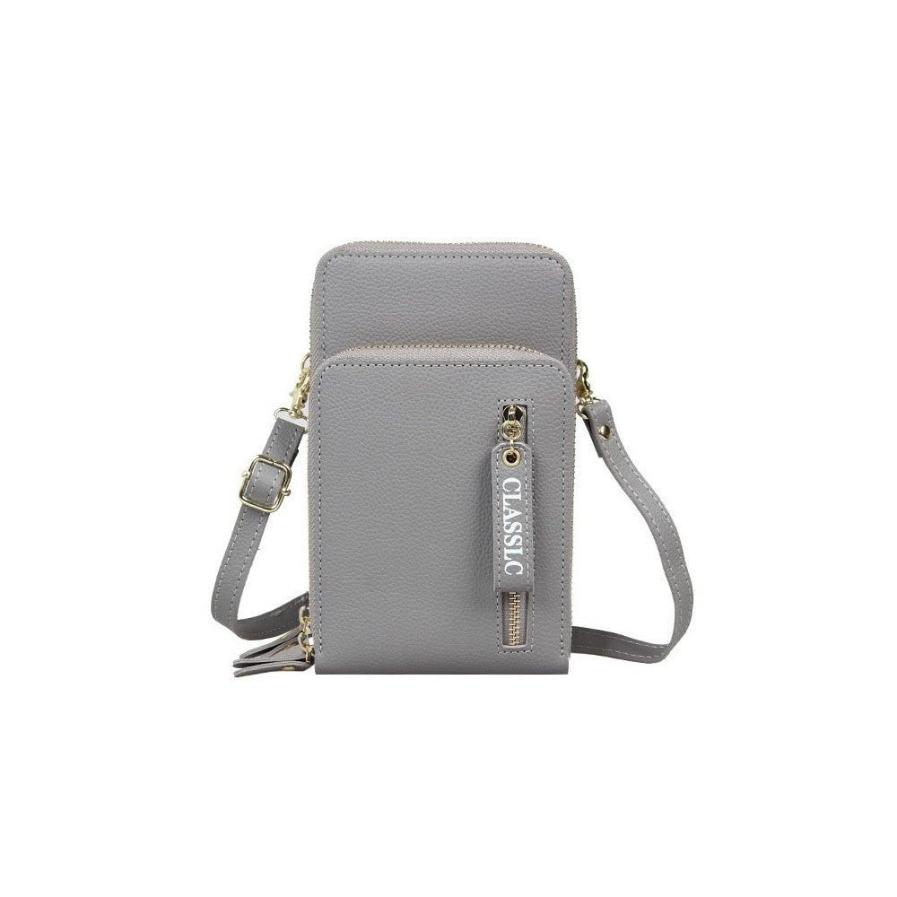 PU Leather Solid Color Double Layer Zippers Large Capacity Multifunctional Cell Phone Purse Crossbody Bag