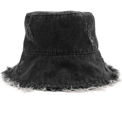 Solid Color Washed Ripped Bucket Hat
