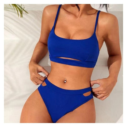 Solid Color Hollowed Out Bikini