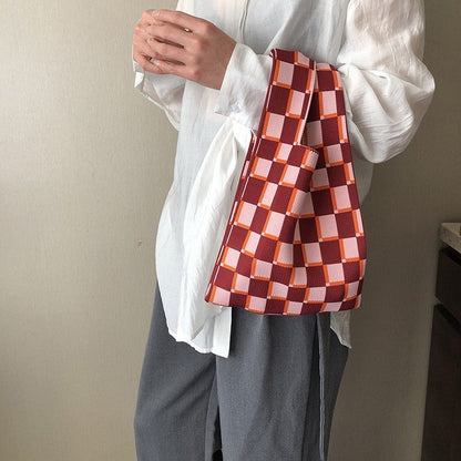 Knit Checkerboard Casual Tote Bag