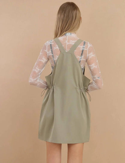 Zipper Solid Color Sleeveless Mini Dress