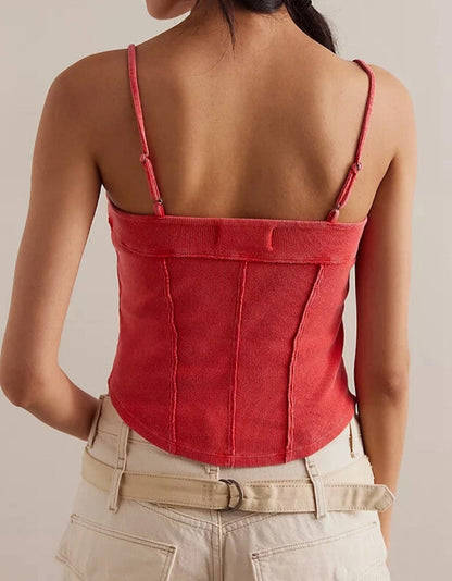 Washed Ribbed Slim Spaghetti Camis