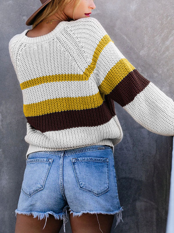 Thick Striped Long Sleeves Sweater Tops