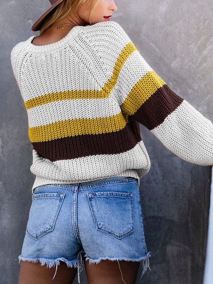 Thick Striped Long Sleeves Sweater Tops