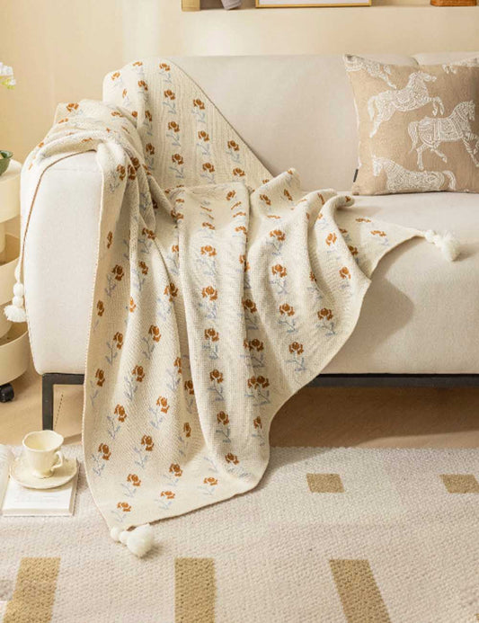 Elegant Floral Print Knit Soft Throw Blanket