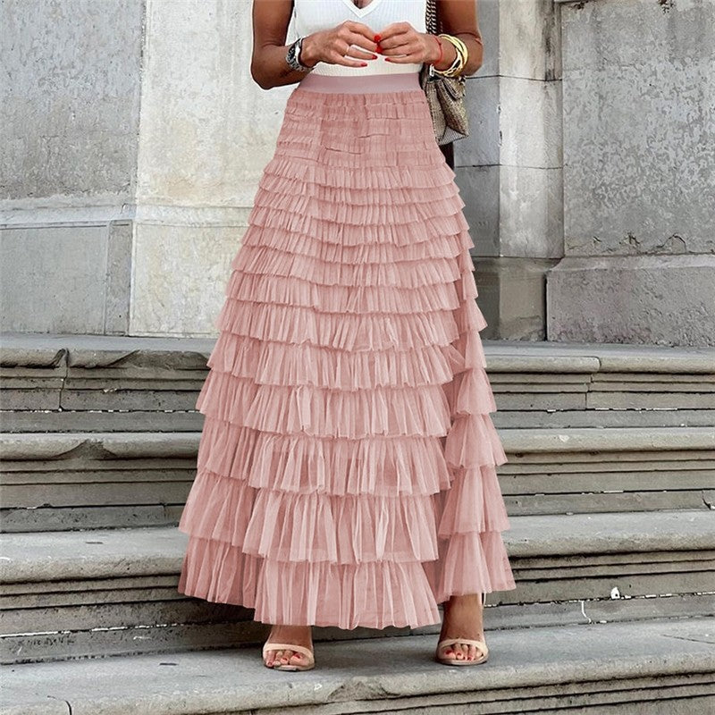 High Waist Tulle Puff Cake Skirt In Solid Color