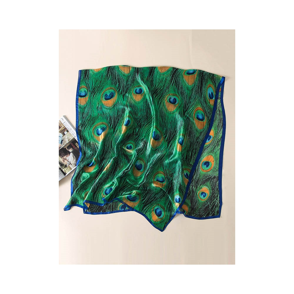 Peacock’S Feathers Print Sunscreen Silk Scarf