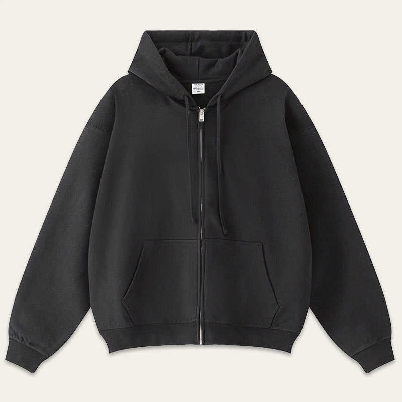 Casual Solid Color Oversize Zip-Up Hoodie