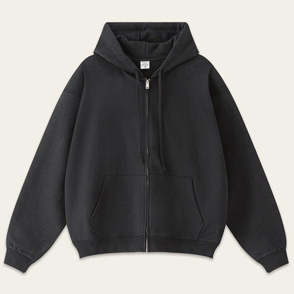 Casual Solid Color Oversize Zip-Up Hoodie