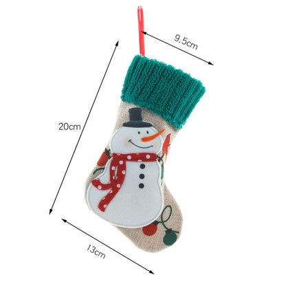 Linen Embroidery Old Man Snowman Gift Candy Bag Pendant Christmas Socks Gift Bag
