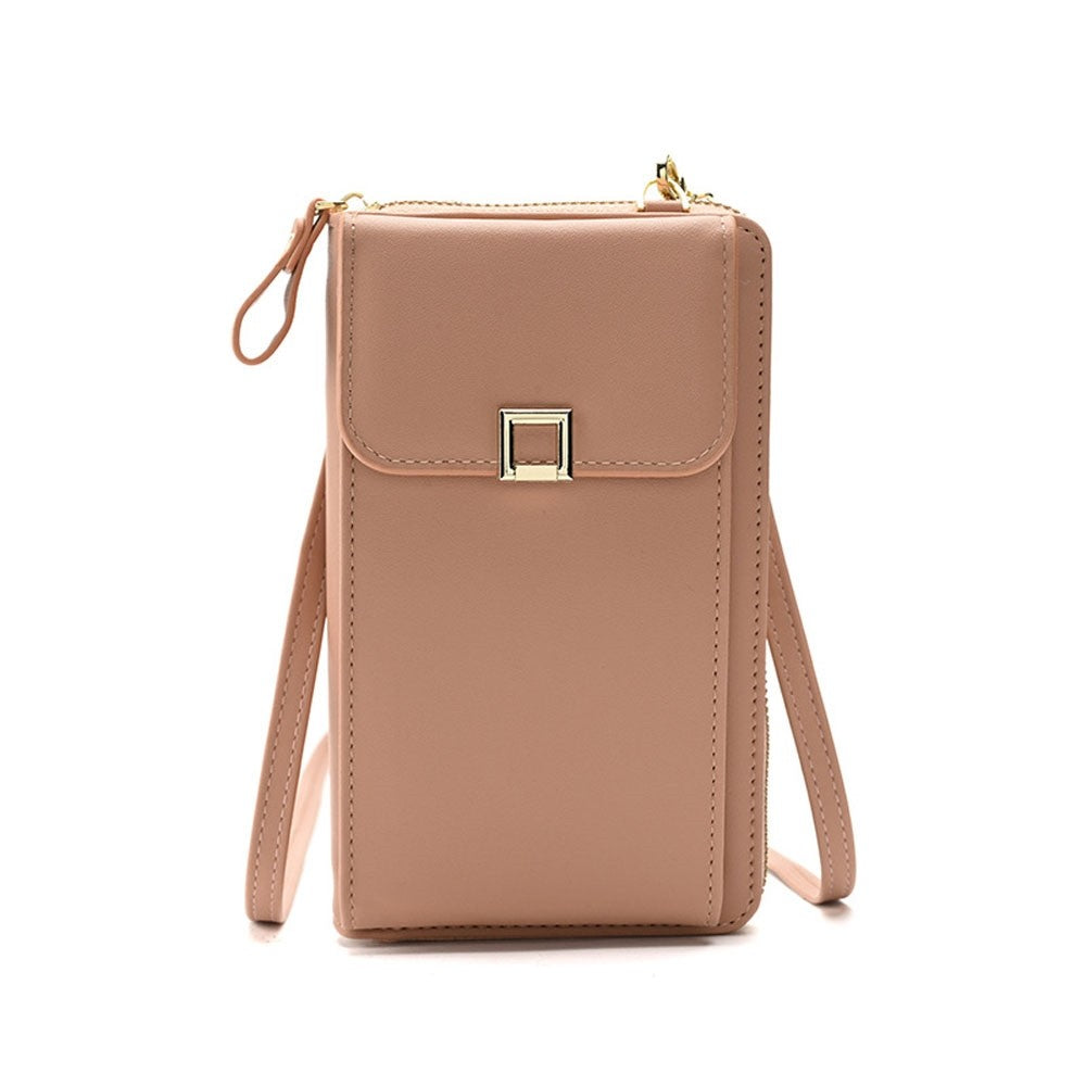 Solid Color PU Leather Multifunctional Purse Mobile Phone One Shoulder Crossbody Bag