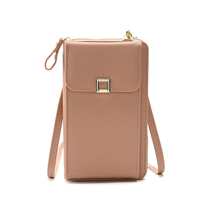 Solid Color PU Leather Multifunctional Purse Mobile Phone One Shoulder Crossbody Bag