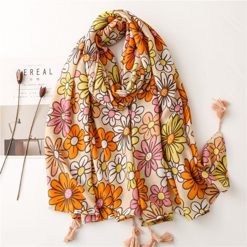 Tropical Plant Floral Contrast Color Scarf