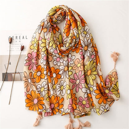 Tropical Plant Floral Contrast Color Scarf