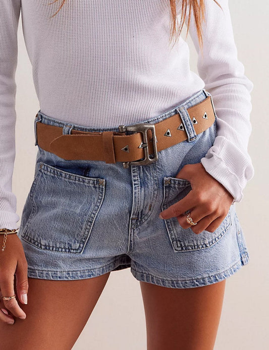 Denim Pocket Casual Mid-Waist Washed Shorts