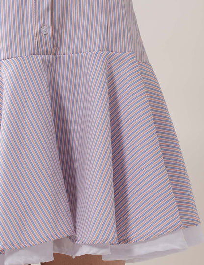 Sweet Striped Buttons String Puffy Mini Dresses