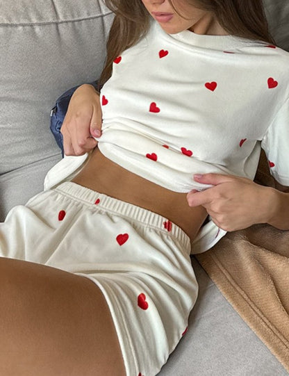 2PCS Love Print Knit Sleepwear Sets