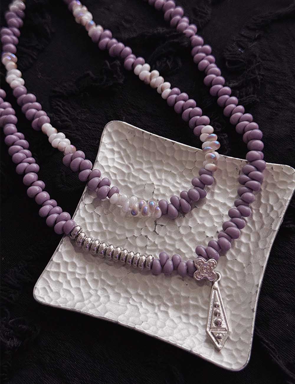 Vintage Czech Beads Clover Pendant Necklace