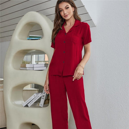 Solid Color Short Sleeve Cardigan Home Wear Three-Piece Set