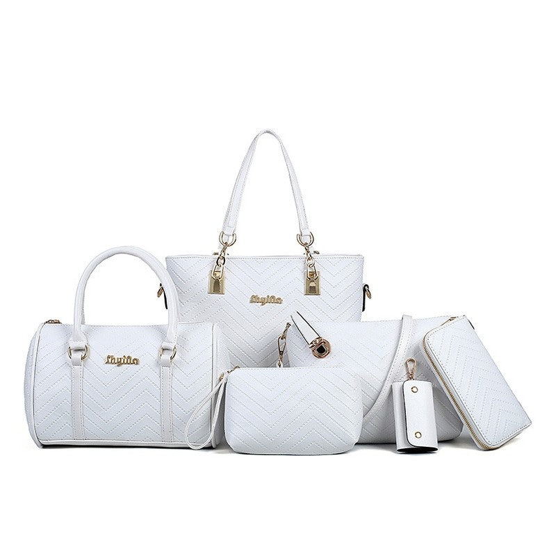 6-Piece Solid Color Embossed Handbag Set