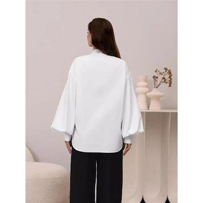 Solid Color Lapel Single Breasted Lantern Sleeves Blouse