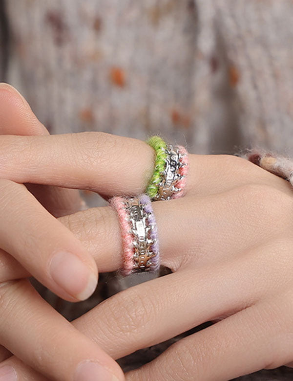 Colorful Yarn Wrapped Open Wide Ring