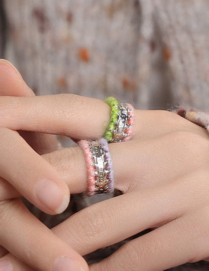 Colorful Yarn Wrapped Open Wide Ring