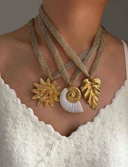 Chunky Gold Plated Statement Pendant Necklace