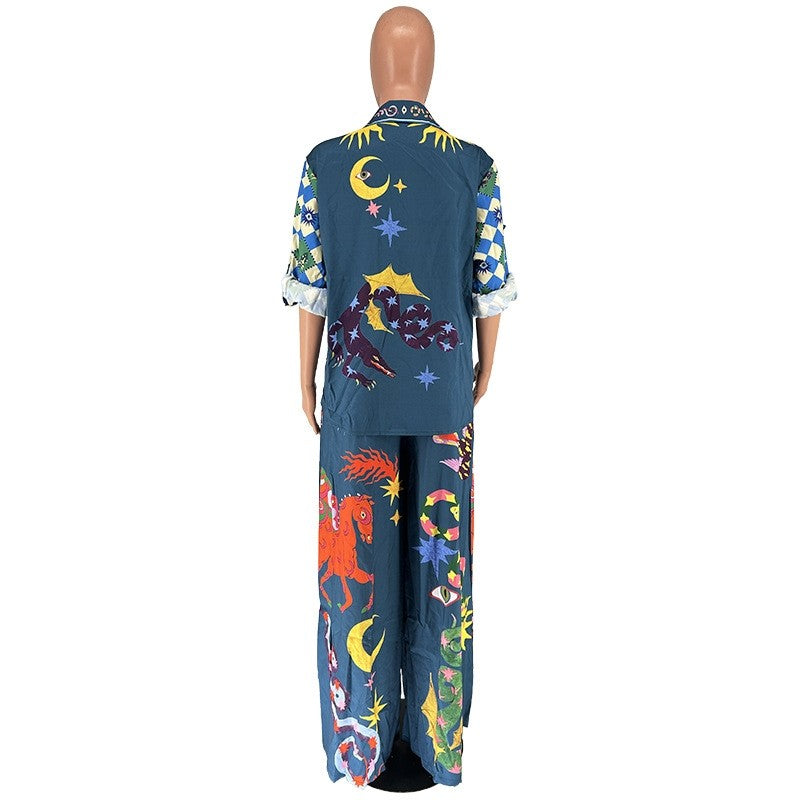 Fashion Printed Long Sleeve Long Pants Two Piece Set